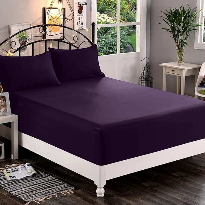 Elegant Comfort 1500 Premium Quality Fitted Sheet Ultra Soft 18-24 Inch Extra Deep Pocket - Single Fitted Sheet for High Mattress - Wrinkle Free with Smart Storage Pockets, Twin/Twin XL, Purple