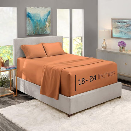 Nestl Twin XL Size Sheet Set, 4 Piece Extra Deep Pocket (18-24 inches), Microfiber, Hotel Luxury, Soft, Breathable, Wrinkle-Free, Easy to Care, Rust
