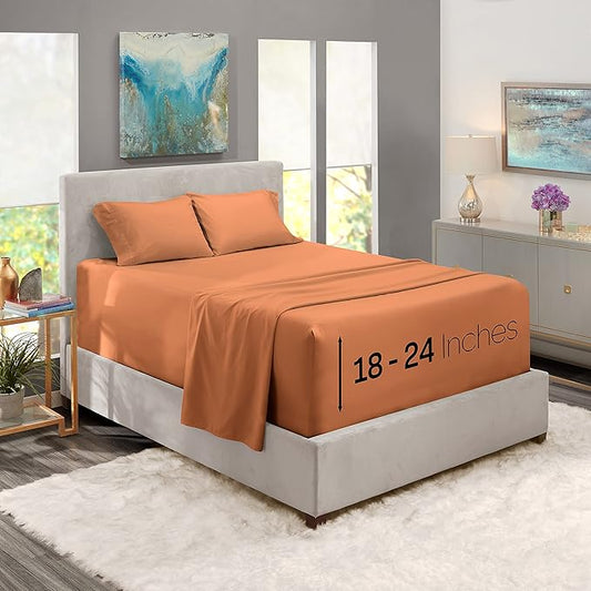 Nestl Twin Size Sheet Set, 4 Piece Extra Deep Pocket (18-24 inches), Microfiber, Hotel Luxury, Soft, Breathable, Wrinkle-Free, Easy to Care, Rust