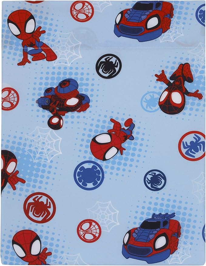 NoJo Marvel Spiderman Spidey and his Amazing Friends Spidey Time Red, Blue, and Grey 4 Piece Toddler Bed Set - Comforter, Fitted Bottom Sheet, Flat Top Sheet, and Reversible Pillowcase