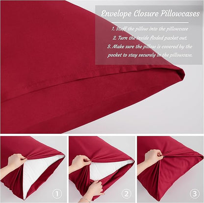 NTBAY Body Pillow Cases Set, 2 Pack Brushed Microfiber 20x54 Inches, Soft, Wrinkle, Fade, Stain Resistant Wine Red Pillow Cases with Envelope Closure