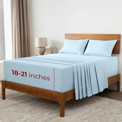 Mellanni Extra Deep Full Sheets - 4 PC Iconic Collection Bedding - Hotel Luxury, Ultra Soft, Cooling Bed Sheets - Wrinkle, Fade, Stain Resistant (Full, Aqua)