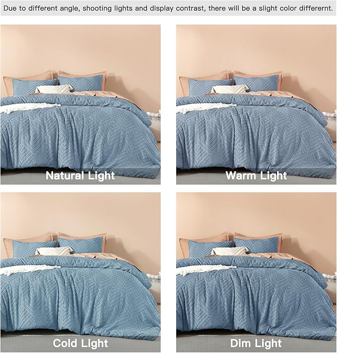 Litanika Grayish Blue Oversized King Size Comforter, 3 Pieces Tufted Boho Farmhouse Bedding Comforter Sets, Lightweight Fluffy Bed Set for All Season (120x98In Comforter and 2 Pillowcases)