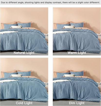 Litanika Grayish Blue Oversized King Size Comforter, 3 Pieces Tufted Boho Farmhouse Bedding Comforter Sets, Lightweight Fluffy Bed Set for All Season (120x98In Comforter and 2 Pillowcases)