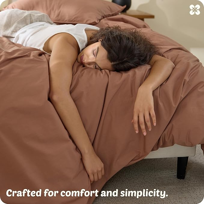 Bedsure Cotton Duvet Cover Queen - Luxury Slub Weave 100% Cotton Duvet Cover Set, PureWoven Bedding Set with a Linen Like Textured, Easy Change, Mocha Mousse, 90" x 90"