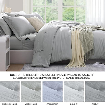 WRENSONGE Queen Comforter Set- 7 Pieces Soft Light Grey Bed in a Bag Queen with Fitted Sheet, Flat Sheet, 2 Pillow Shams, and 2 Pillowcases- Warm Bed Set for All Season