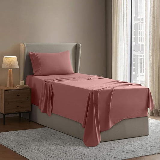 Nestl Twin XL Sheet Set - College Dorm Size - Luxury 1800 Ultra-Soft Microfiber Twin Extra Long Bed Sheets - Deep Pockets - Easy Fit - Extra Soft - 3 Piece Set (Twin XL, Pink Clay)