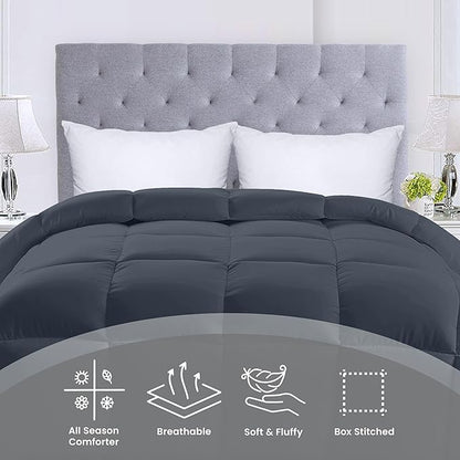 Utopia Bedding Comforters Twin Size, All Season Duvet Insert, Down Alternative Box Stitched Bed Comforter with Corner Tabs, Machine Washable (Grey)