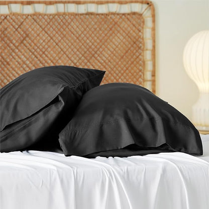 Bedsure Pillow Cases Standard Size, Cooling Pillow Cases, Rayon Derived from Bamboo Black Pillowcases Standard Set of 2, PureWoven Silky Soft Bedding Pillow Covers with Envelope Closure, 20x26 Inches