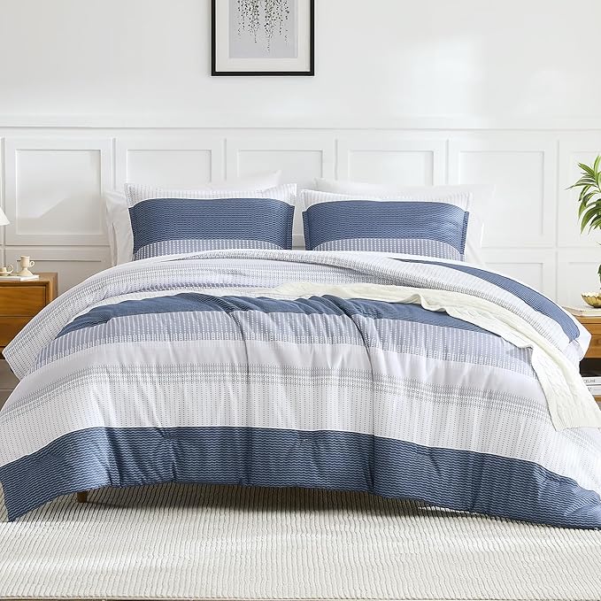 Litanika Queen Comforter Set Mineral Blue - 3 Pieces Lightweight Fluffy Bedding Comforter Sets, All Season Down Alternative Comforter (1 Comforter, 2 Pillowcases)