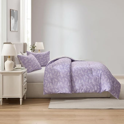 Nestl Full Size Comforter Sets - Lavender Bed in a Bag Full Size, 3 Pieces Reversible Bed Set, Soft Floral Bedding Set, All Season Botanical Comforters with Pillow Shams