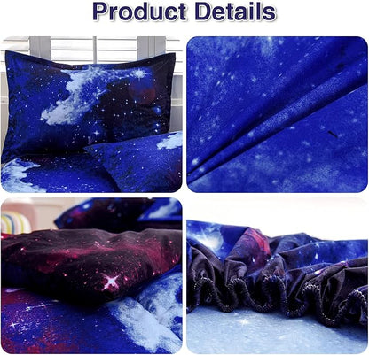 A Nice Night Galaxy 6Pcs Bedding Sets Outer Space Comforter Bed in a Bag 3D Printed Quilt,for Children Boy Girl Teen Kids,Twin 6Pcs