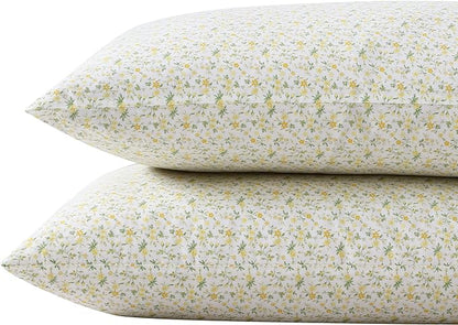 Laura Ashley - Standard Pillowcase Set, Breathable Percale Cotton Bedding, Crisp & Cool Home Decor (Evie Yellow, 2 Piece)