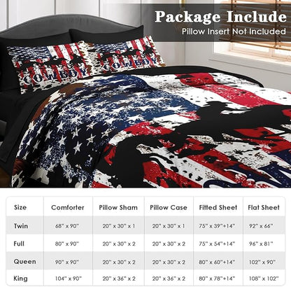 Comforter Set King Size, Cowboy Horse Flag 7 Pcs Bedding for Kids and Adults, Western Country Farm Bed Sheet Sets with Fitted Sheet 2 Pillowcases & 2 Shams for Bedroom Bed Decor