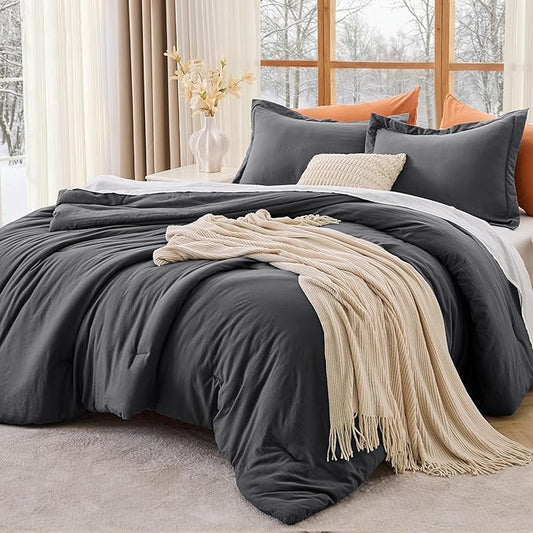 MUXHOMO Queen Comforter Set, All Season Ultra Soft Down Alternative Bedding - 3 Piece Lightweight Bed Set Includes 1 Comforter (90"x90") and 2 Pillow Shams (20"x26"), Dark Grey