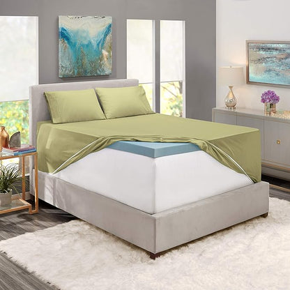 Hearth & Harbor Extra Deep Pocket Sheets - Fits Mattress 18-24 Inches Deep - Extra Deep Pocket Twin Sheets Sets - 4 Piece Twin Size - Sage