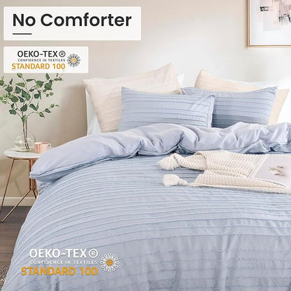 NEXHOME PRO Twin Duvet Cover,Blue 2 Pieces Boho Tufted Duvet Cover Set, Soft and Lightweight 100% Washed Microfiber Comforter Cover Set for All Season(Blue Twin, 66 x 90)-No Comforter