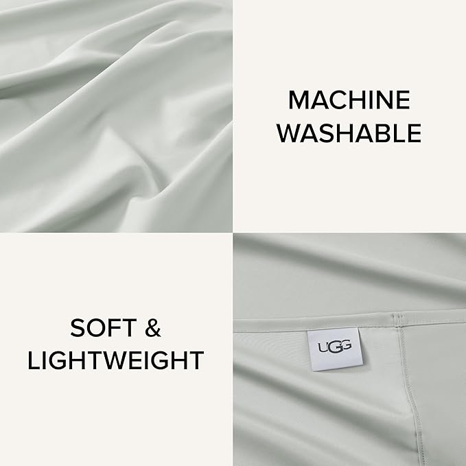 UGG Hedi King Sheet Set 4-Piece Luxury Cooling Sheets Deep Pockets Premium Bedding with 2 Pillow Shams Hypoallergenic Machine Washable Soft Lightweight Bed Set for Bedroom, King, Mineral Green
