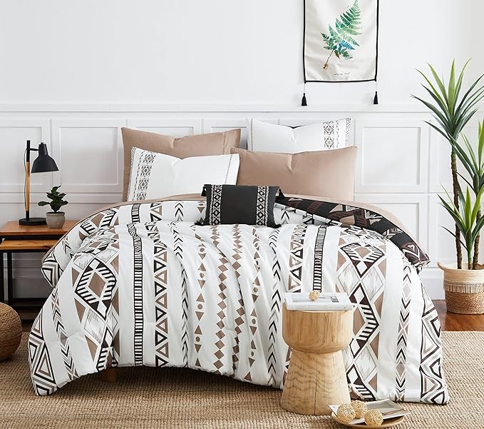 Geniospin King Size Comforter Set- 7 Pieces Boho Bed in a Bag, Western Bedding Set for All Seasons, Reversible Aztec Bedding, Lightweight Comforter Bed Set with Sheets, Pillowcases & Shams