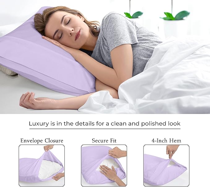 Royale Linens King Pillowcase Set of 2 - Bed Pillow Cover - 20" x 40" - Pillowcases - 1800 Brushed Microfiber, Wrinkle & Fade Resistant - Soft & Cozy- King Size Pillow Case (Lavender)