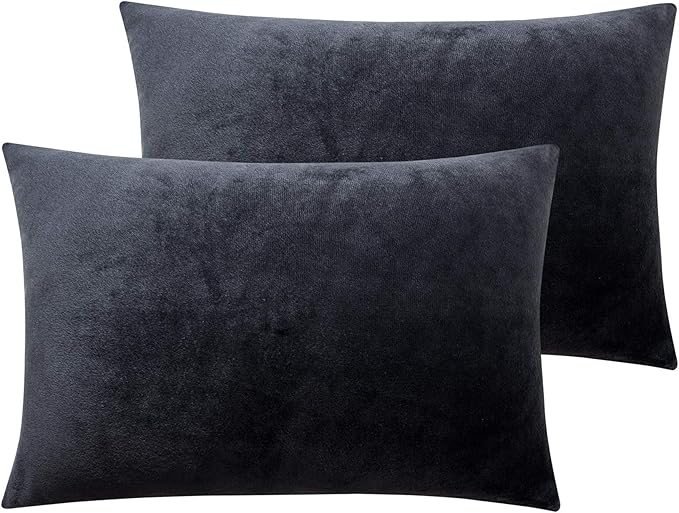 NTBAY Zipped Velvet Toddler Pillowcases, 2 Pack Cozy Luxury Flannel Plush Travel Pillow Cases, 13x18 Inches, Charcoal Grey