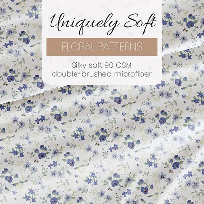 Linen Market 4 Piece Queen Sheet Set - Breathable, Double-Brushed Patterned Cooling Sheets – Ultra Soft & Wrinkle-Free 16" Deep-Pocket Queen Sheets - Easy Care Blossoms Light Blue