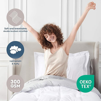 Nestl 5 Piece Twin XL Comforter Set – White Reversible Bed in a Bag – Complete Twin XL Size Bedding Set with Sheets, Pillowcase and Sham