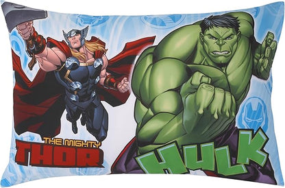 NoJo Marvel The Avengers I Am A Hero Blue, Green, Red, and Yellow 4 Piece Toddler Bed Set - Comforter, Fitted Bottom Sheet, Flat Top Sheet, and Reversible Pillowcase