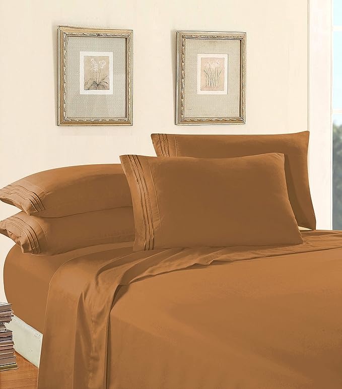 Elegant Comfort Luxury Soft 1500 Premier Egyptian 4-Piece Premium Hotel Quality Wrinkle Resistant Coziest Bedding Set, All Around Elastic Fitted Sheet, Deep Pocket up to 16inch, King, Bronze