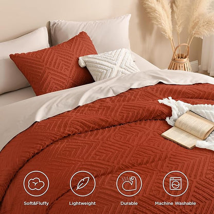 Andency Full Size Comforter Sets Burnt Orange, Boho Lightweight Full Bed Set, Terracotta Fluffy Bedding Set & Collections, 3 Pieces Rust Tufted Design (79x90Inches, 1 Comforter and 2 Pillow Shams)
