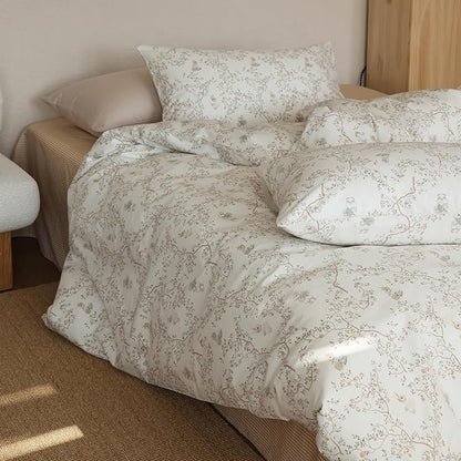 Floral Queen Size Comforter Set Boho Fluffy Bedding Set Cotton Down Alternative Girl Farmhouse Bedding Comforter Sets Chic Soft Lightweight Breathable Bed Comforter with 2 Pillowcases