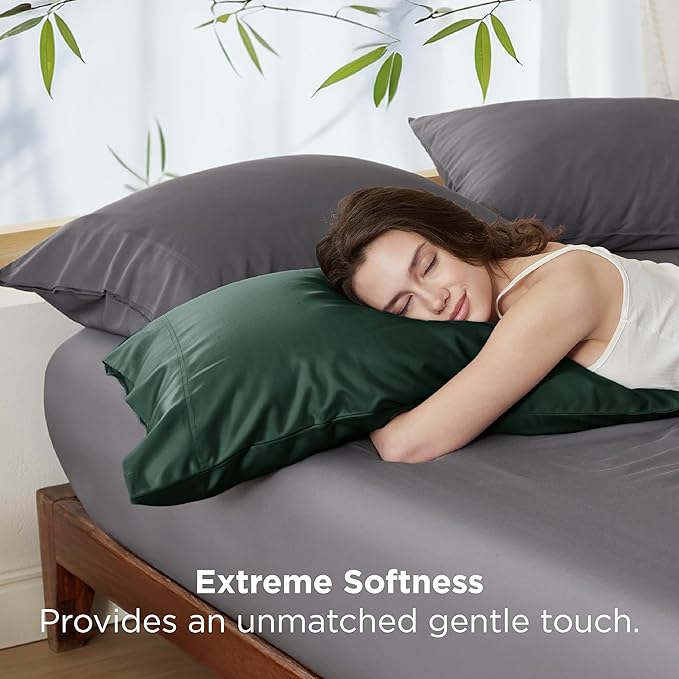 Bedsure Pillow Cases Standard Size, Cooling Pillow Cases, Rayon Derived from Bamboo Forest Green Pillowcases Standard Set of 2, PureWoven Silky Soft Pillow Covers with Envelope Closure, 20x26 Inches
