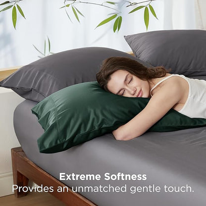 Bedsure King Size Pillow Cases Set of 2, Cooling Pillow Cases, Rayon Derived from Bamboo Forest Green Pillowcases, PureWoven Silky Soft Bedding Pillow Covers with Envelope Closure, 20x36 Inches