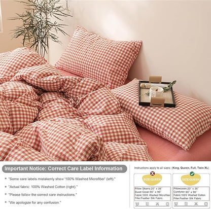 mixinni Orange Gingham Comforter Set King, Plaid Comforter Set 3 Pieces 1 Orange Grid Comfoter with 2 Pillow Cases for All Seasons, Soft Fluffy Modern Grid Pattern Printed Bedding-King Size
