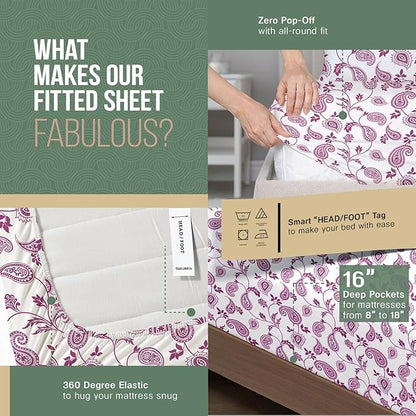 TEXAS LINEN CO. 100% Organic Cotton Printed Sheets Twin XL Size - 3 PC Organic Cotton Percale Sheets Twin XL (Paisley), Cooling Sheet for Dorm Room, 16" Deep Pocket Hotel Set - GOTS Certified