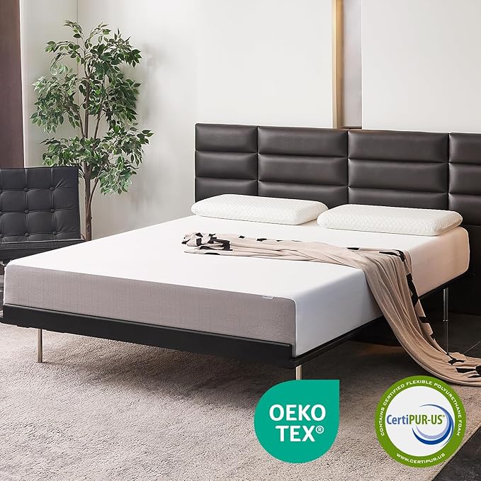 Amazon Basics Breathable Gel Memory Foam Mattress, Medium Firm, 10 Inch, King, White/Grey