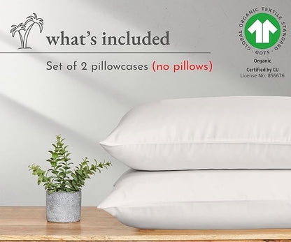 California Design Den 100% Organic Cotton Standard/Queen Pillow Cases 2, Soft Percale Weave Cotton Breathable Pillowcases - True Ivory