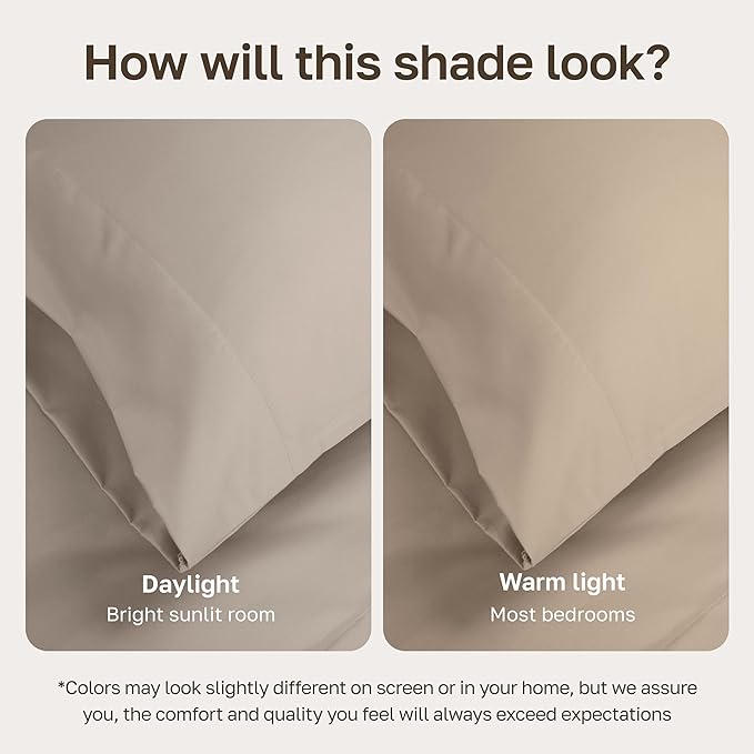 California Design Den Thick and Natural 100% Cotton Sheets Queen Size Set - 1000 Thread Count Sateen, Deep Pocket Queen Sheets, Durable Bedding Set - Beige (Sand Tone)