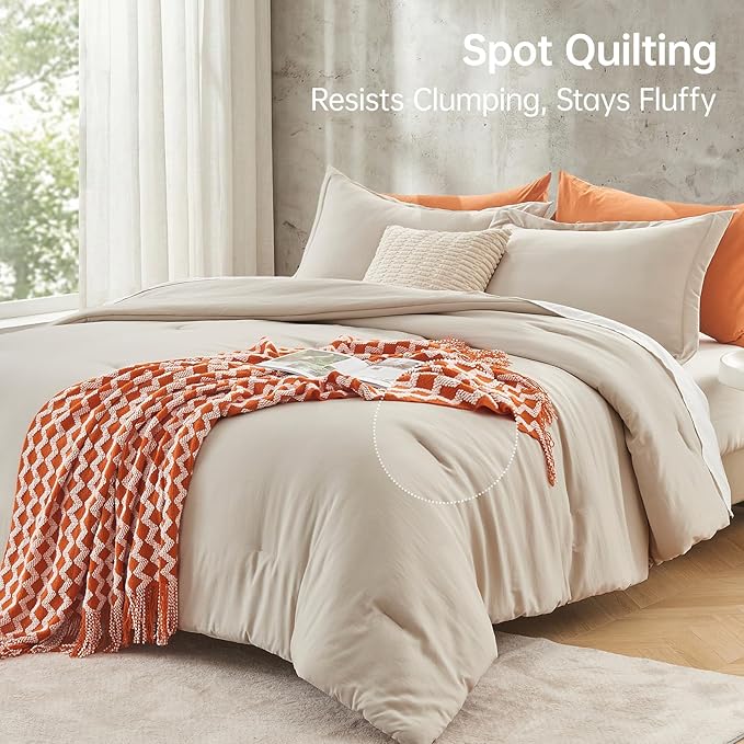 MUXHOMO Queen Comforter Set, All Season Ultra Soft Down Alternative Bedding - 3 Piece Lightweight Bed Set Includes 1 Comforter (90"x90") and 2 Pillow Shams (20"x26"), Linen