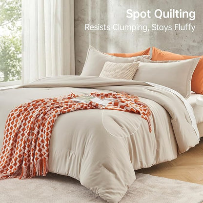 MUXHOMO Queen Comforter Set, All Season Ultra Soft Down Alternative Bedding - 3 Piece Lightweight Bed Set Includes 1 Comforter (90"x90") and 2 Pillow Shams (20"x26"), Linen
