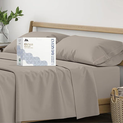 Mayfair Linen 100% Organic Cotton Sheets Queen Size - 4 PC Organic Cotton Queen Size Percale Weave Sheet Set, Soft, Cooling, Crisp & Breathable, 16" Deep Pocket Hotel Quality Bedding Set - Taupe