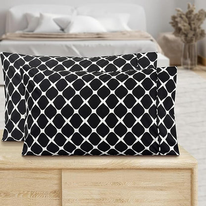 Elegant Comfort Luxury Ultra-Soft 2-Piece Pillowcase Set - 1500 Premium Hotel Quality Microfiber Double Brushed - Wrinkle Resistant, Standard/Queen, Bloomingdale Pattern Black
