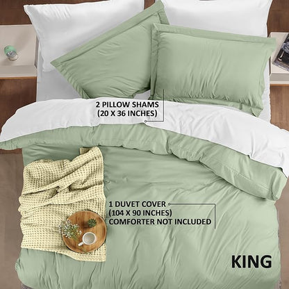 Utopia Bedding Duvet Cover King Size - 3 Piece with Zipper Closure - 1 Comforter Cover 104X90 Inches & 2 Pillow Shams 20X36 Inches (Sage) Comforter Not Included