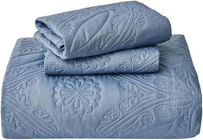 Oversized Cal King Bedspreads 120x120 for Extra Tall Split California King Bed Lightweight Quilted Coverlet Set 3 Pieces 1 Quilt 2 Pillow Shams Faded Denim