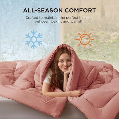 Bedsure Comforter Duvet Insert - Quilted Comforters Full Size, All Season Duvet, GentleSoft Down Alternative Bedding Blanket, with 8 Tabs, Gifts for Women/Men, Dusty Pink, Full 86 x 82 Inches