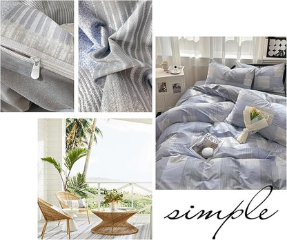 HighBuy Blue Grey Comforter Set King Size Gingham Pattern Grid Checkered Patchwork Comforter Set 3 Pieces Buffalo Plaid Comforter Bedding Set with Checkered Pillowcases Fluffy Home Decor