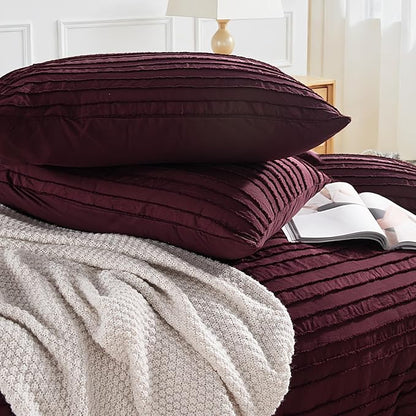 NEXHOME PRO Duvet Cover Full,3 Pieces Boho Tufted Duvet Cover Set, Soft and Lightweight 100% Washed Microfiber Comforter Cover Set for All Season(Burgundy,80 x 90)-No Comforter