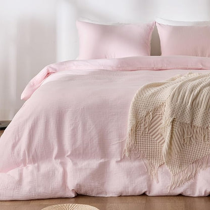 Pink Duvet Cover King, 100% Sandwashed Cotton Soft King Size Duvet Cover Set 3 Pieces with Zipper Clousre & Corner Buttons (Pink, King 104 x 90)