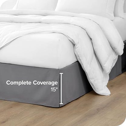 Bare Home Full Bed Skirt - 15-Inch Tailored Drop Easy Fit - Bed Skirt for Beds - Center & Corner Pleats (Full, Grey)