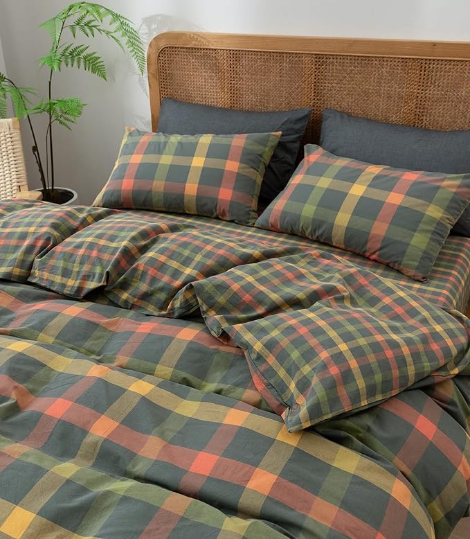 VM VOUGEMARKET Twin XL Comforter Set Modern Style Plaid Comforter Set Teen Boys Geometric Grid Bedding Comforter Set for All Seasons-68 x90